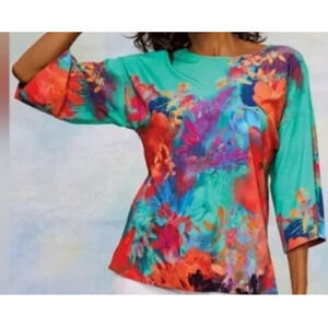 Soft Surroundings Marciana Bright Abstract Colorful Top Sz S Career Coastal chic